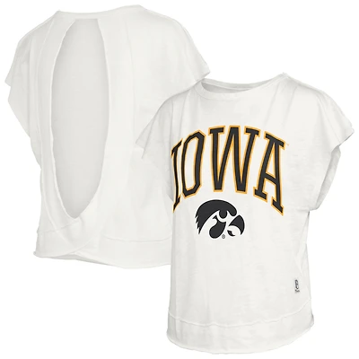T-shirt à dos ouvert en flammé crème Pressbox pour femmes, Iowa Hawkeyes Nelson Movement