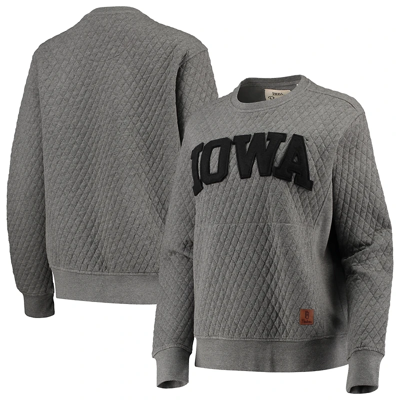 Sweat-shirt matelassé Pressbox pour femme, couleur gris anthracite chiné, motif orignal, Iowa Hawkeyes