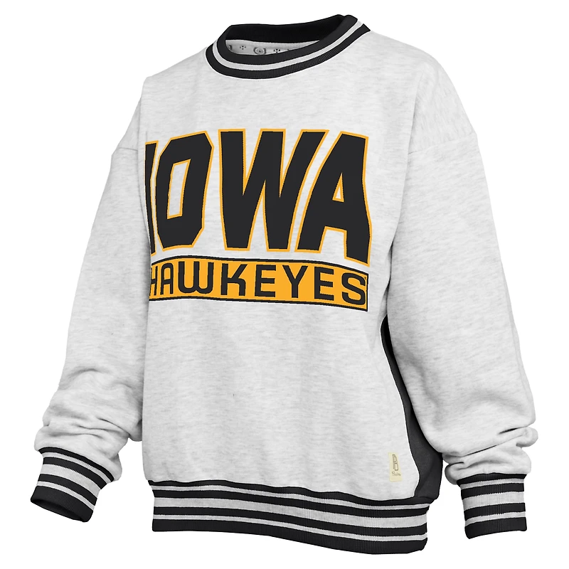 Sweat-shirt à col rond gris chiné/noir pour femme des Iowa Hawkeyes Endzone