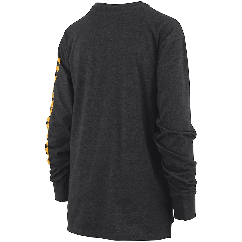 T-shirt à manches longues Pressbox pour femme noir chiné Iowa Hawkeyes Two-Hit Canyon