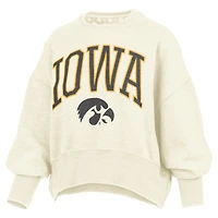 Sweat-shirt ras du cou surdimensionné à taille haute pour femme, modèle Natural Iowa Hawkeyes