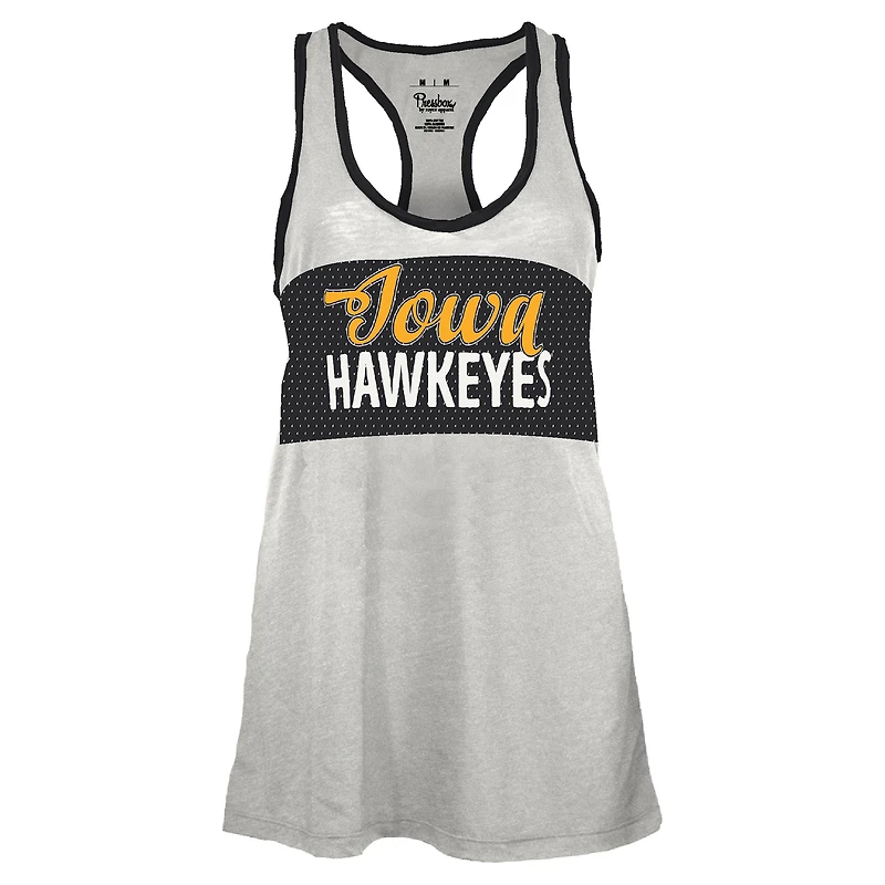 Women's Pressbox White/Black Iowa Hawkeyes Tracy Racerback Burnout Tank Top
