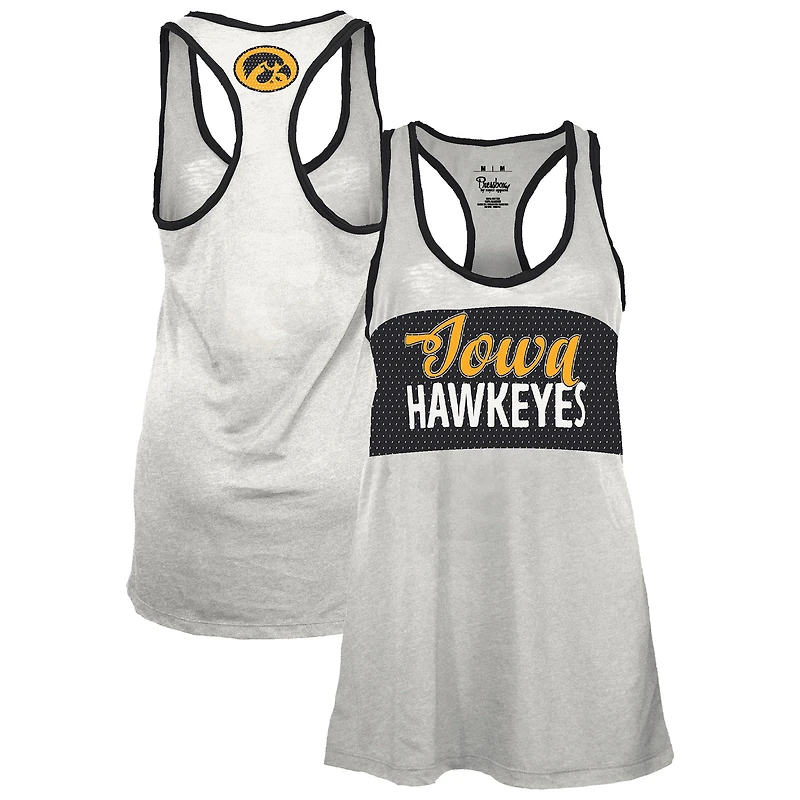 Women's Pressbox White/Black Iowa Hawkeyes Tracy Racerback Burnout Tank Top