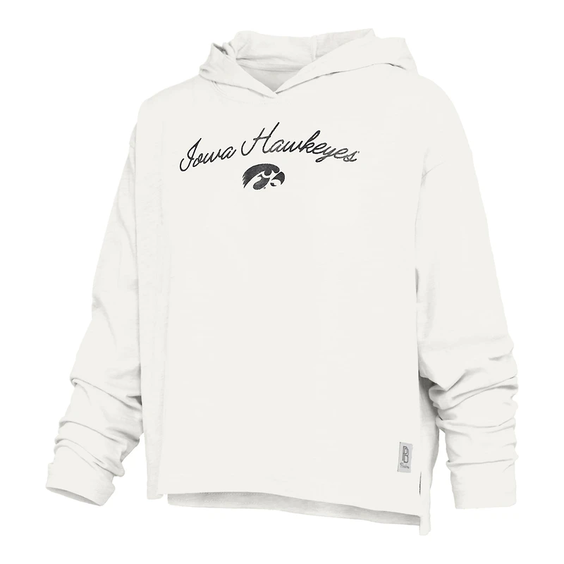 T-shirt à capuche manches longues en jersey flammé blanc Iowa Hawkeyes Faye pour femmes, Pressbox