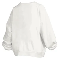 Women's Pressbox White Iowa Hawkeyes Janice Retro Logo Oversized Pullover Sweatshirt