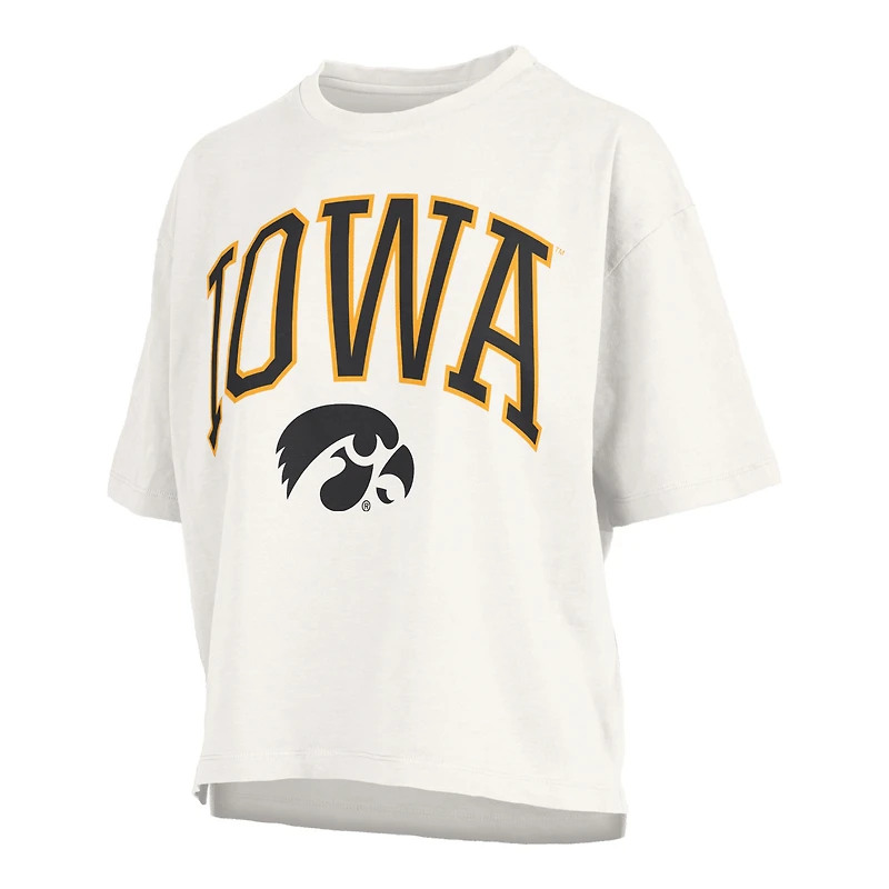 T-shirt oversize en jersey flammé blanc Pressbox pour femme, Iowa Hawkeyes, grande taille, Nelson Motley Crew