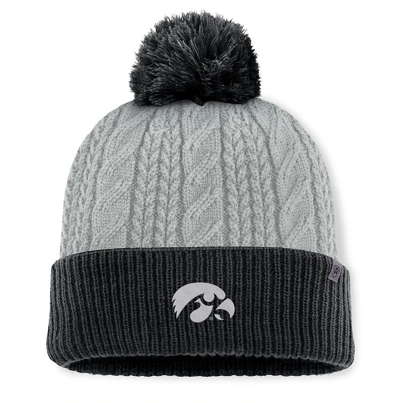 Bonnet en tricot à revers et pompon Becca Iowa Hawkeyes gris/noir pour femme Top of the World