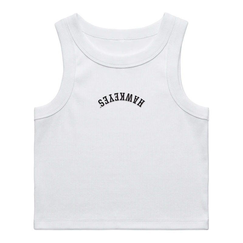 Women's Uscape Apparel White Iowa Hawkeyes Upside Down Embroidery Ribbed Cropped Tank Top