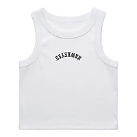 Women's Uscape Apparel White Iowa Hawkeyes Upside Down Embroidery Ribbed Cropped Tank Top