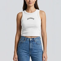 Débardeur court côtelé blanc à broderie inversée Iowa Hawkeyes de la marque Uscape Apparel pour femme