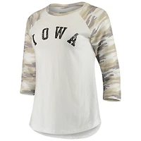 Women's White/Camo Iowa Hawkeyes Boyfriend Baseball Raglan 3/4-Sleeve T-Shirt