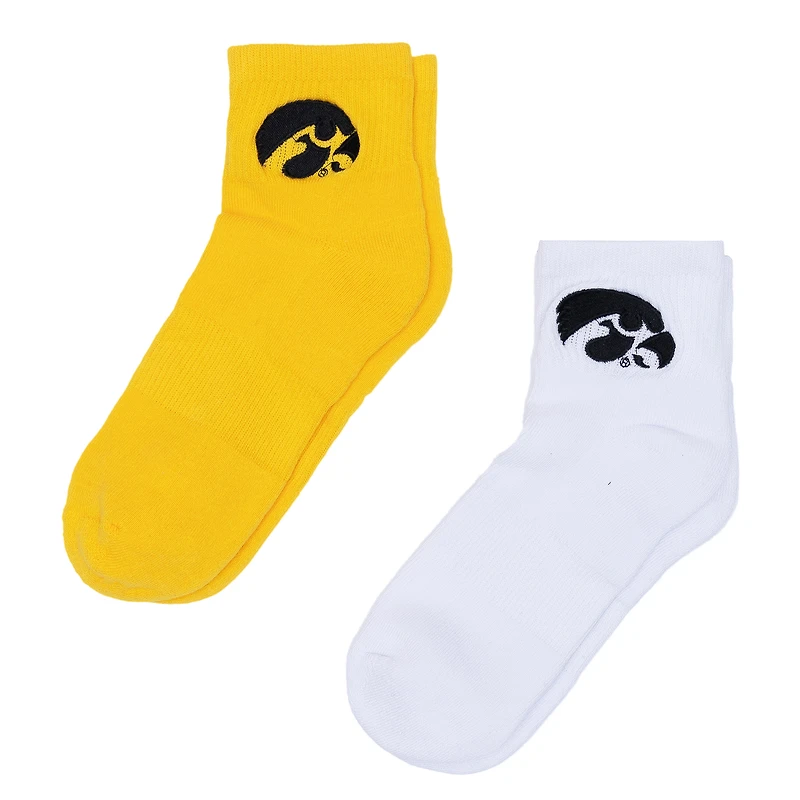Lot de deux paires de chaussettes mi-longues ZooZatz blanches/dorées Iowa Hawkeyes pour femme