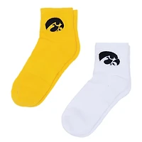 Lot de deux paires de chaussettes mi-longues ZooZatz blanches/dorées Iowa Hawkeyes pour femme