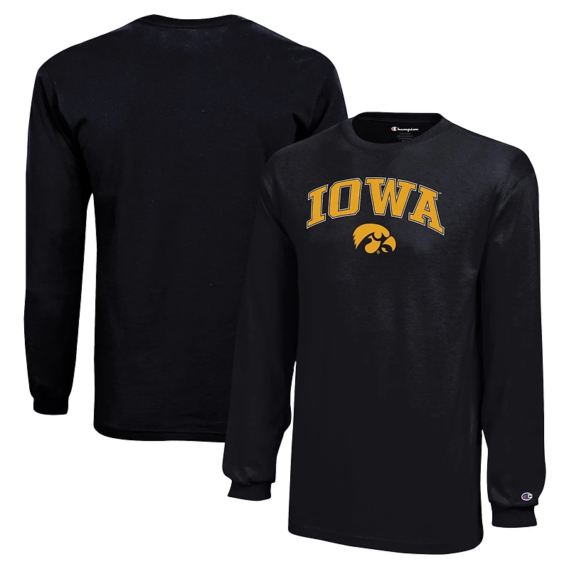 Champion de la jeunesse noir Iowa Hawkeyes Arch Over Logo T-shirt à manches longues