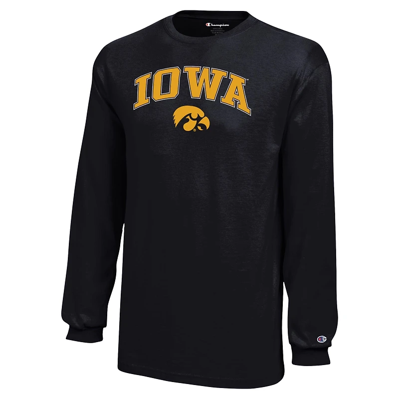 Champion de la jeunesse noir Iowa Hawkeyes Arch Over Logo T-shirt à manches longues