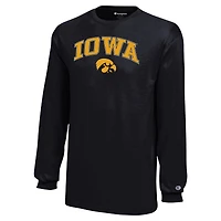Champion de la jeunesse noir Iowa Hawkeyes Arch Over Logo T-shirt à manches longues