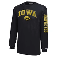 T-shirt à manches longues avec logo vieilli Iowa Hawkeyes Black Youth Champion