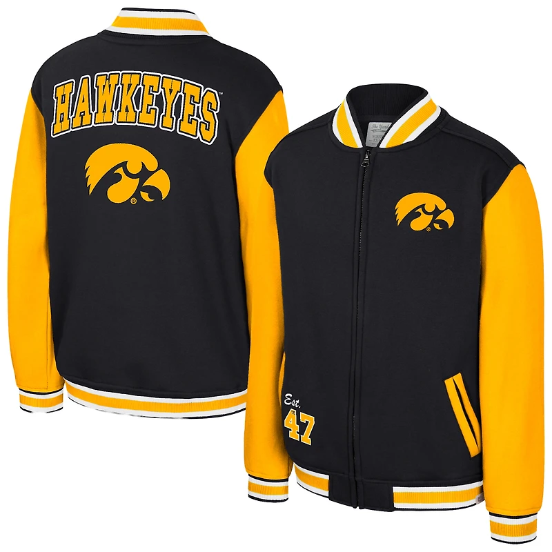 Blouson aviateur entièrement zippé Grand Tour Iowa Hawkeyes noir Colosseum pour jeunes