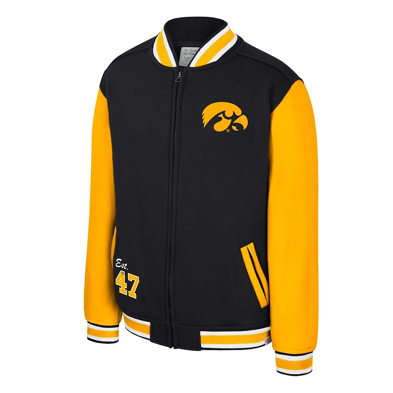 Blouson aviateur entièrement zippé Grand Tour Iowa Hawkeyes noir Colosseum pour jeunes