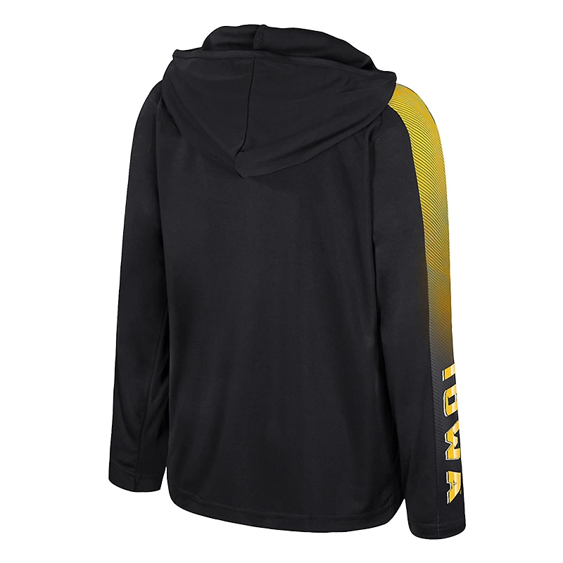 Coupe-vent à capuche et manches longues avec fermeture éclair quart de tour pour jeunes Iowa Hawkeyes Lumen Black Colosseum