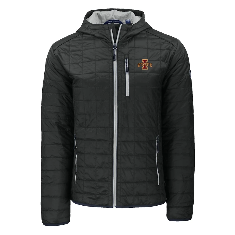 Veste à capuche zippée intégrale Cutter & Buck noire Iowa State Cyclones Rainier Eco PrimaLoft pour homme
