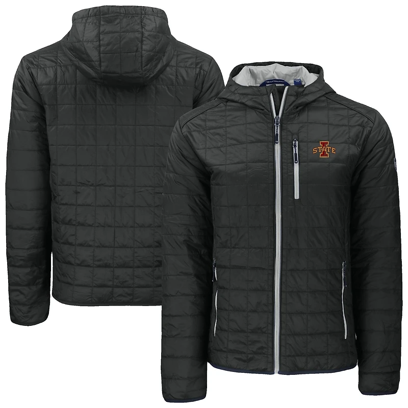 Veste à capuche zippée intégrale Cutter & Buck noire Iowa State Cyclones Rainier Eco PrimaLoft pour homme