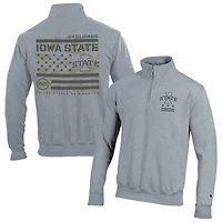 Pull-over à col zippé Champion gris Iowa State Cyclones Operation Hat Trick Flag en polaire Powerblend pour homme