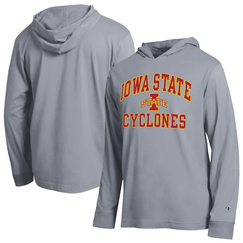 Men's Champion  Heather Gray Iowa State Cyclones High Motor All-Star Long Sleeve Hooded T-Shirt