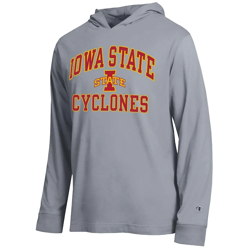 Men's Champion  Heather Gray Iowa State Cyclones High Motor All-Star Long Sleeve Hooded T-Shirt