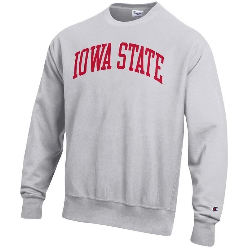 Men's Champion Heather Gray Iowa State Cyclones Relaxed Fit Arch Reverse Weave Pullover Sweatshirt