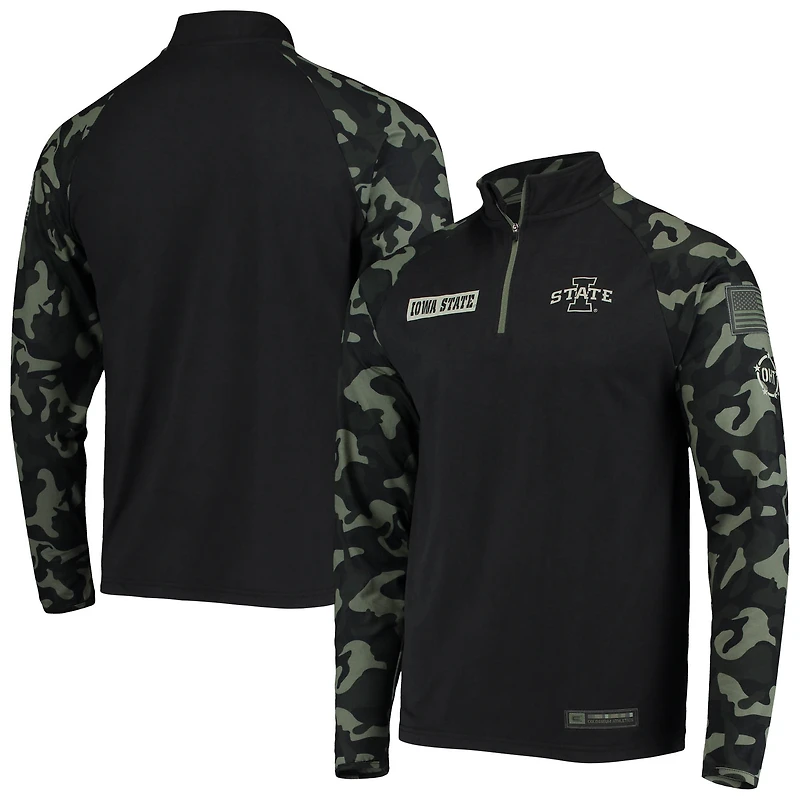 Veste raglan à quart de zip Colosseum noire/camouflage Iowa State Cyclones OHT Military Appreciation Take Flight pour homme