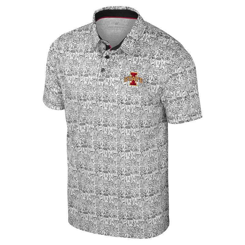 Men's Colosseum Black Iowa State Cyclones It's Time! Allover Print Polo