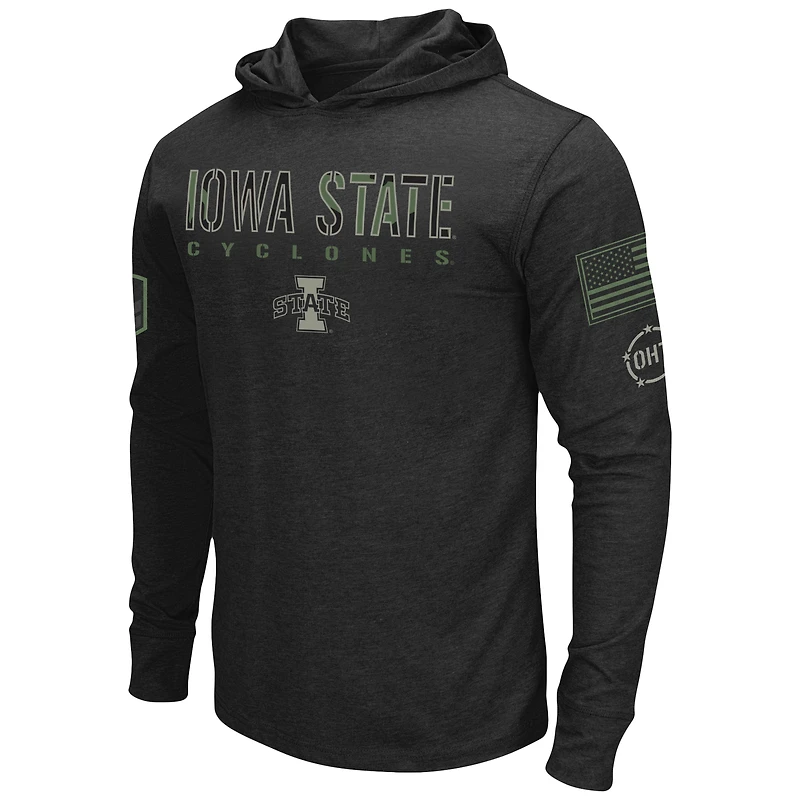 T-shirt à manches longues pour hommes Colosseum Black Iowa State Cyclones OHT Military Appreciation Team Hoodie