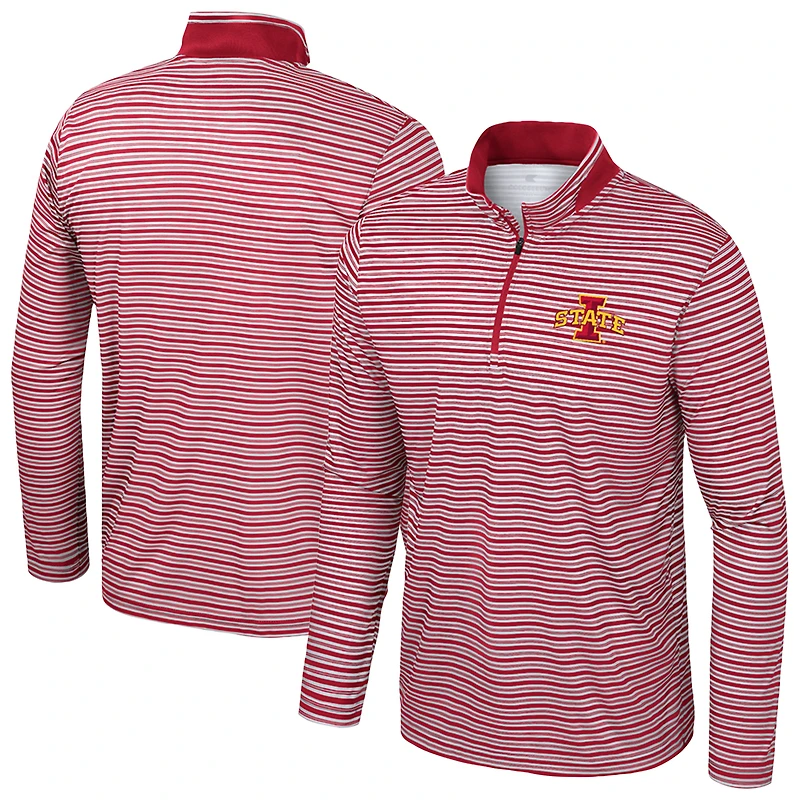 Men's Colosseum Cardinal Iowa State Cyclones Striped Quarter-Zip Top