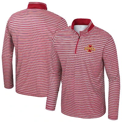 Men's Colosseum Cardinal Iowa State Cyclones Striped Quarter-Zip Top