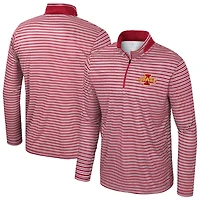 Men's Colosseum Cardinal Iowa State Cyclones Striped Quarter-Zip Top