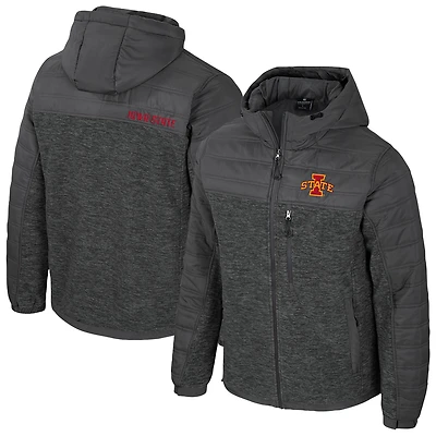 Men's Colosseum Charcoal Iowa State Cyclones Nightman Full-Zip Hoodie Puffer Jacket
