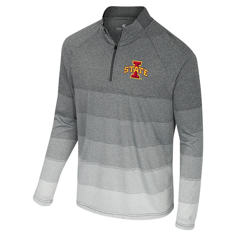 Men's Colosseum  Gray Iowa State Cyclones AI Striped Mesh Quarter-Zip Raglan Windshirt