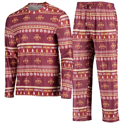 Men's Concepts Sport Cardinal Iowa State Cyclones Ugly Sweater Long Sleeve Top and Pants Sleep Set