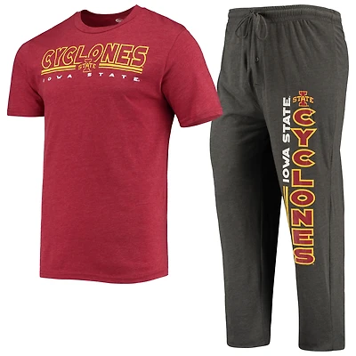 Ensemble de nuit pour homme Concepts Sport Heathered Charcoal/Cardinal Iowa State Cyclones Meter Top et pantalon
