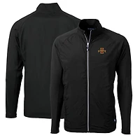 Veste zippée intégrale Cutter & Buck Black Iowa State Cyclones pour homme, grandes tailles, en maille écologique hybride recyclée.
