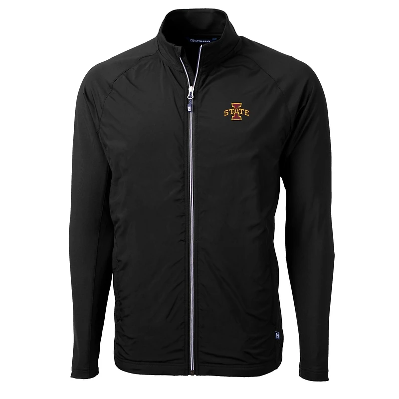 Veste zippée intégrale Cutter & Buck Black Iowa State Cyclones pour homme, grandes tailles, en maille écologique hybride recyclée.