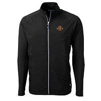 Veste zippée intégrale Cutter & Buck Black Iowa State Cyclones pour homme, grandes tailles, en maille écologique hybride recyclée.