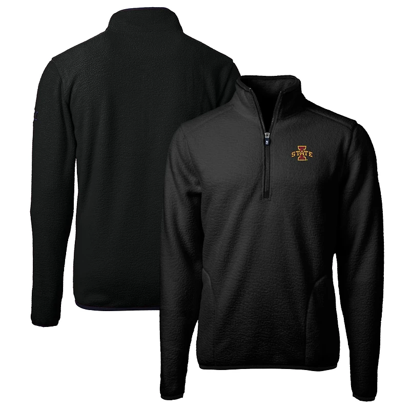 Veste polaire à fermeture éclair quart de tour Cascade Eco Sherpa pour homme, noire, Cutter & Buck, Iowa State Cyclones, grande taille