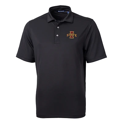 Polo Cutter & Buck noir pour homme Iowa State Cyclones, grandes tailles, en piqué écologique recyclé Virtue.