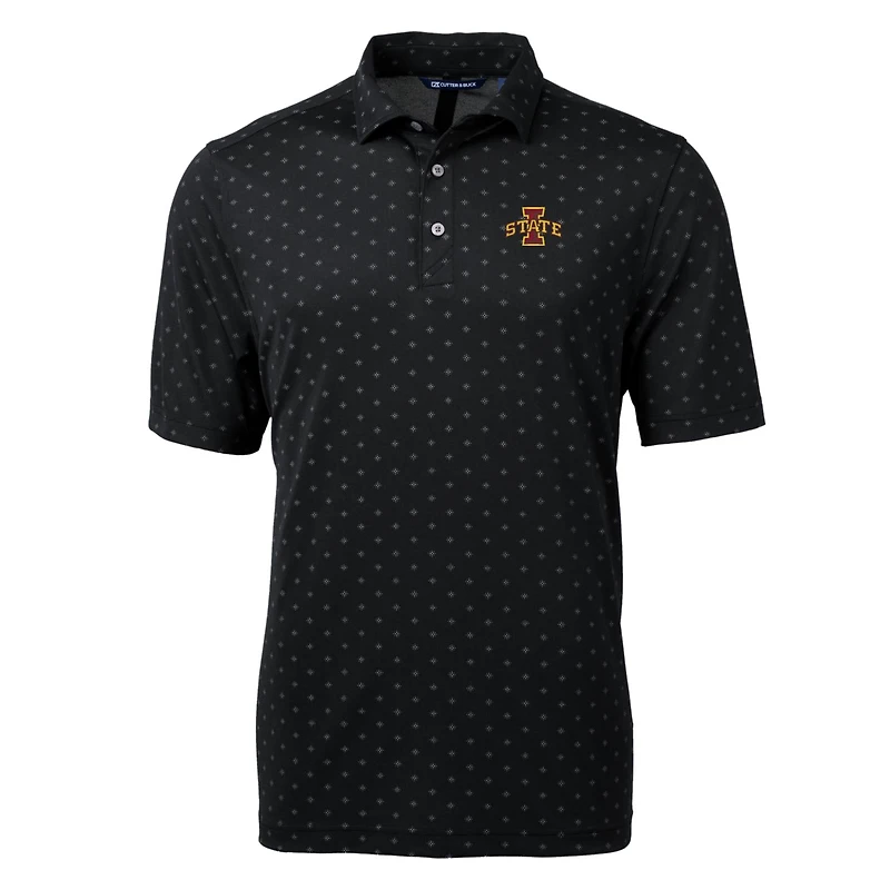 Polo Cutter & Buck noir pour homme Iowa State Cyclones, grandes tailles, en piqué écologique à motif carreaux recyclé Virtue.