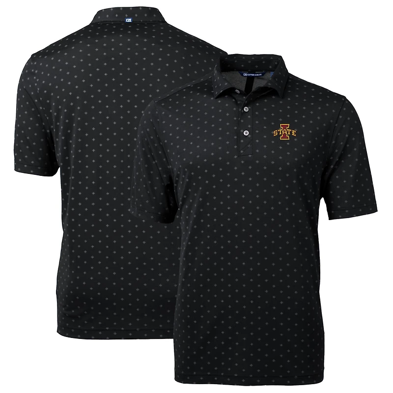 Polo Cutter & Buck noir pour homme Iowa State Cyclones, grandes tailles, en piqué écologique à motif carreaux recyclé Virtue.