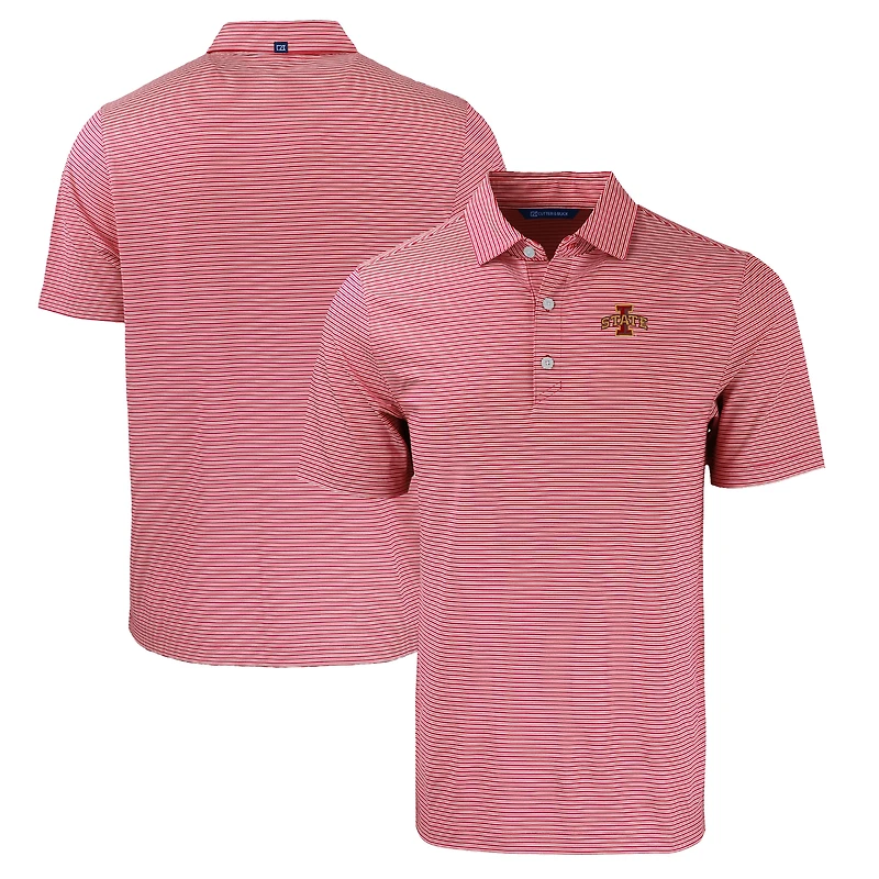 Polo extensible recyclé à double rayure Forge Eco pour homme, coupeur et buck, cardinal/blanc, Iowa State Cyclones, grandes tailles