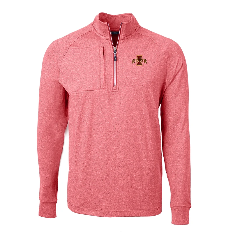 Men's Cutter & Buck Heather Cardinal Iowa State Cyclones Big Tall Adapt Eco Knit Quarter-Zip Pullover Top