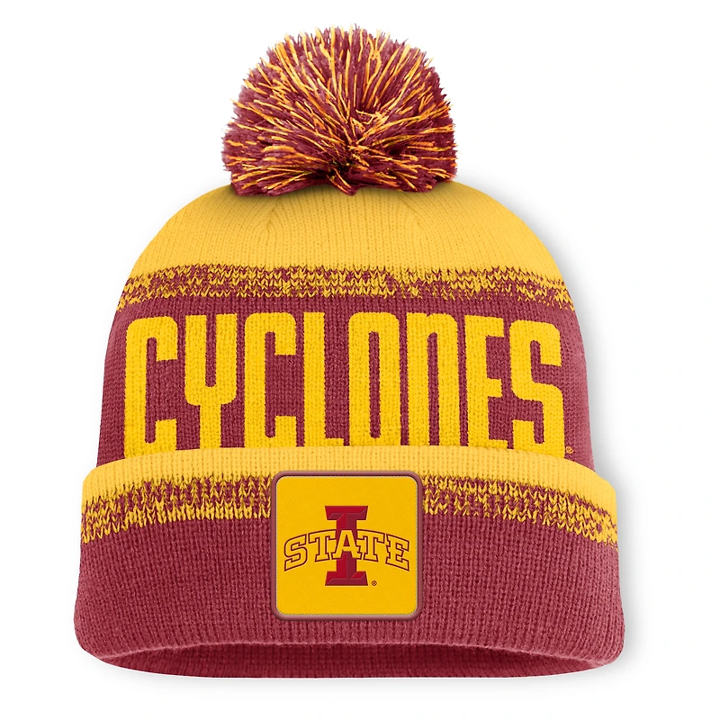 Bonnet en tricot à revers avec pompon Fanatics Cardinal/Gold Iowa State Cyclones Thrive pour homme